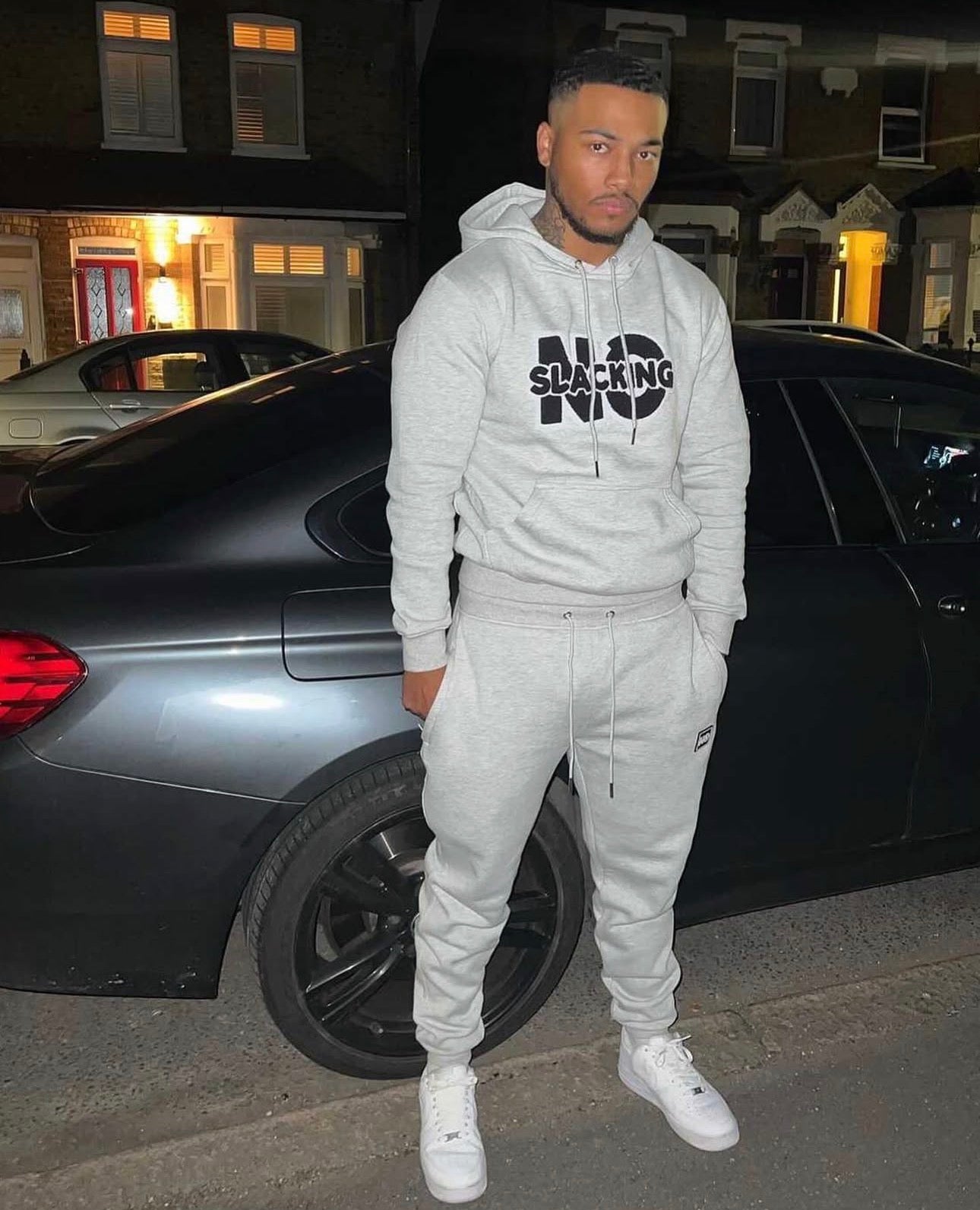 No Slacking Essential Grey Chenille Logo Hoodie